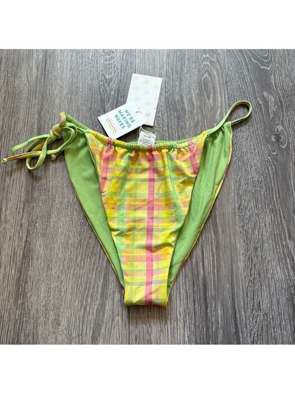 Dippin' Daisy's Lime & Pretty Plaid String Bikini Bottom Size L